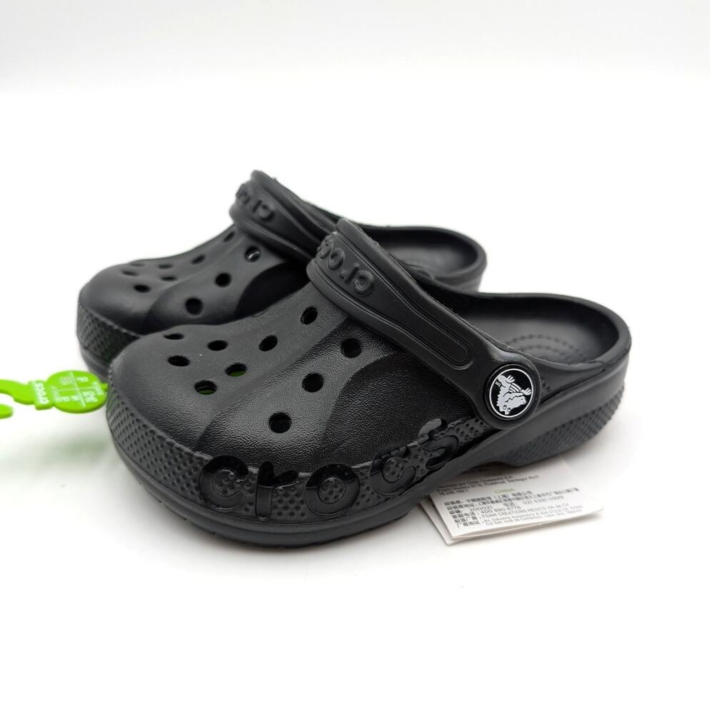 Crocs Baya Unisex Slip-On Clogs Slippers Lightweight Kids Black Size US8C EU24